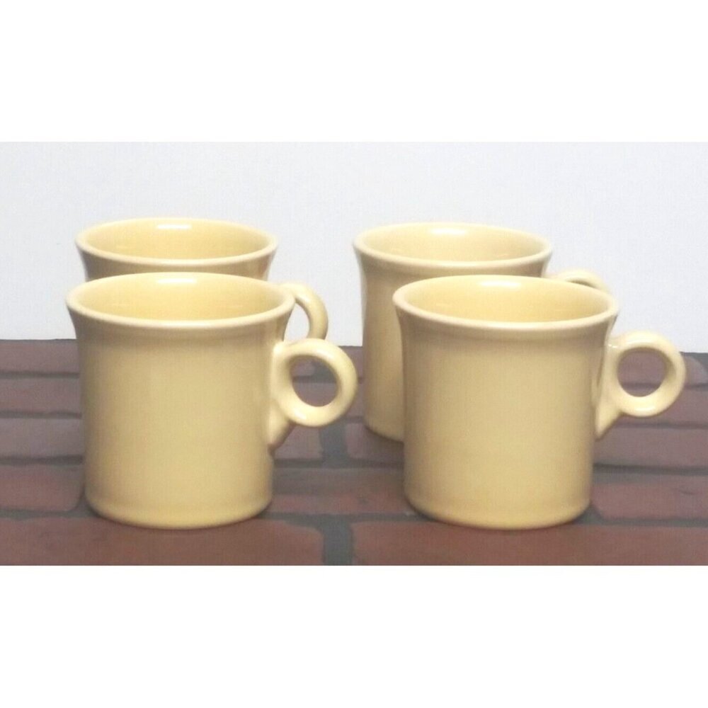 4 Homer Laughlin Fiesta Ware Coffee Mugs Yellow round handle